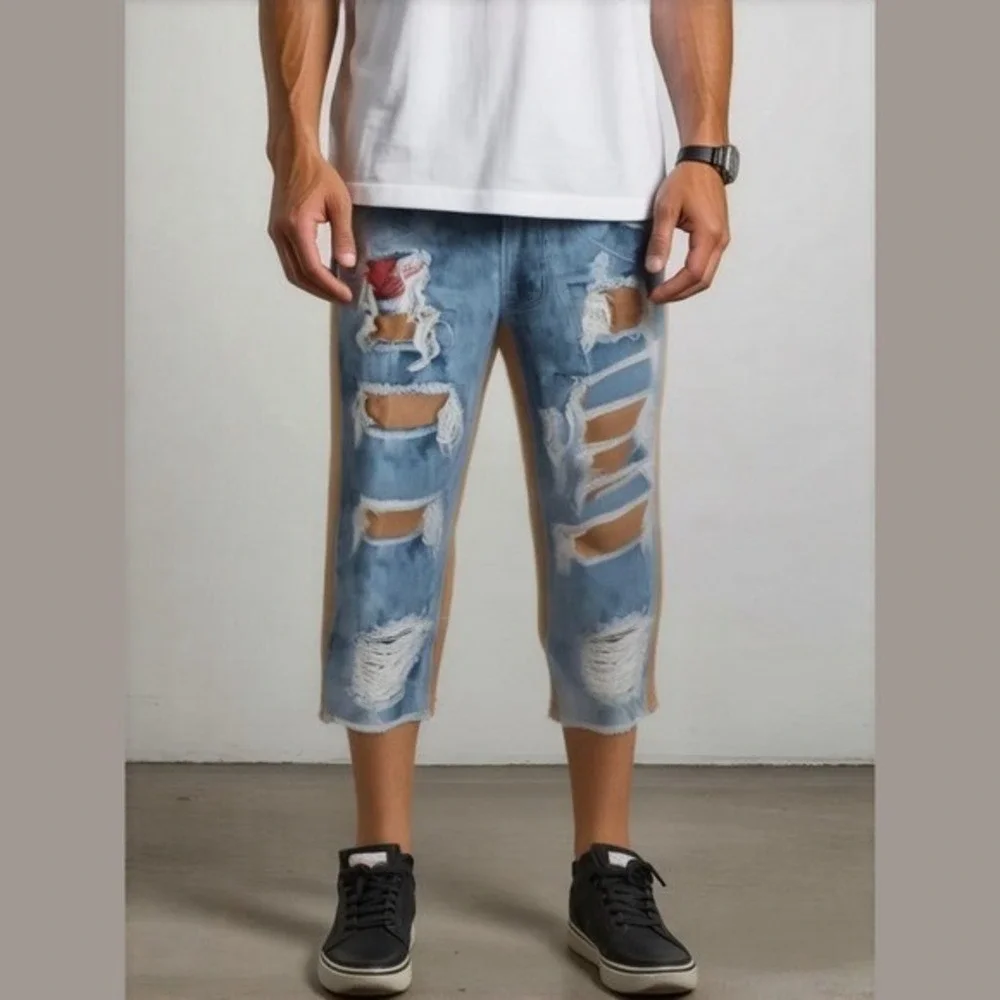 Roar Jeans Rage of a Rebellion Mens 30 Distressed Two Tone Acid Wash Shorts Blue